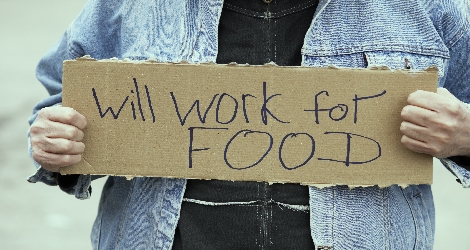 sign that reads "will work for food"