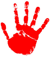 imprint of red-dyed hand
